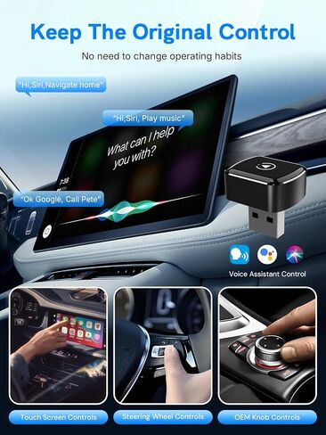 محول CarPlay اللاسلكي ومحول Android Auto اللاسلكي، محول Apple Carplay اللاسلكي 2 في 1، ترقية التوصيل والتشغيل دونجل يحول السلكي إلى لاسلكي للسيارات مع وظيفة CarPlay في المصنع 2016+ in Kuwait