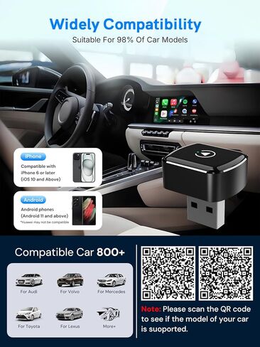 محول CarPlay اللاسلكي ومحول Android Auto اللاسلكي، محول Apple Carplay اللاسلكي 2 في 1، ترقية التوصيل والتشغيل دونجل يحول السلكي إلى لاسلكي للسيارات مع وظيفة CarPlay في المصنع 2016+ in Kuwait