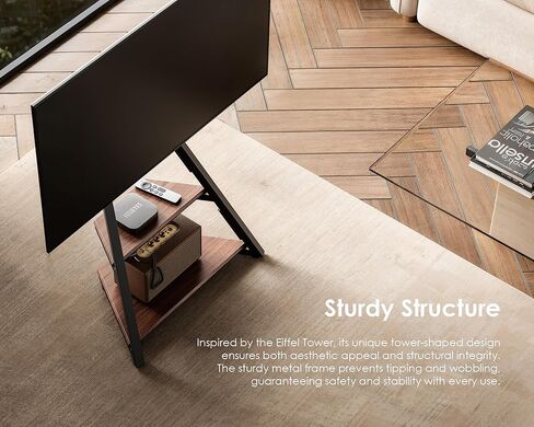 حامل تلفزيون زاوية بتصميم FITUEYES لأجهزة تلفزيون 32 43 50 55 65 بوصة، حامل تلفزيون على الأرض للمساحات الصغيرة، عربة تلفزيون متدحرجة لشاشات LCD/LED المنحنية المسطحة، حوامل تلفزيون لغرفة المعيشة الحديثة، سلسلة إيفل، طبيعة in Kuwait