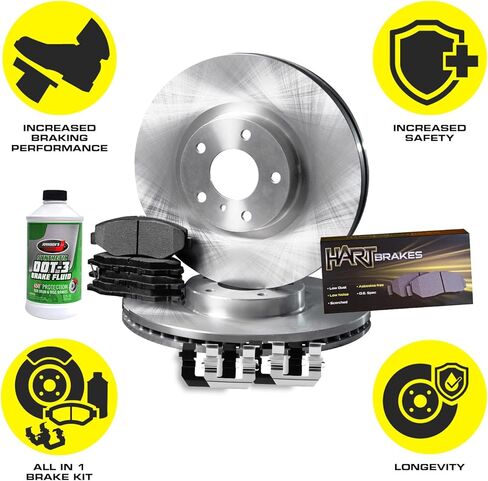 Hart Brakes Front Brakes and Rotors Kit |Front Brake Pads| Brake Rotors and Pads| Semi Metallic Brake Pads and Rotors| Hardware Kit - RBB1.76084.43 in Saudi Arabia