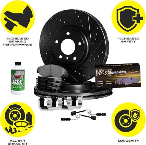 Hart Brakes Rear Brakes and Rotors| Hardware Included| Rear Semi Met Brake Pads and Rotors Kit| Fits 1991-1999 Mercedes-Benz 300SD, 300SE, S320, S350 in Saudi Arabia
