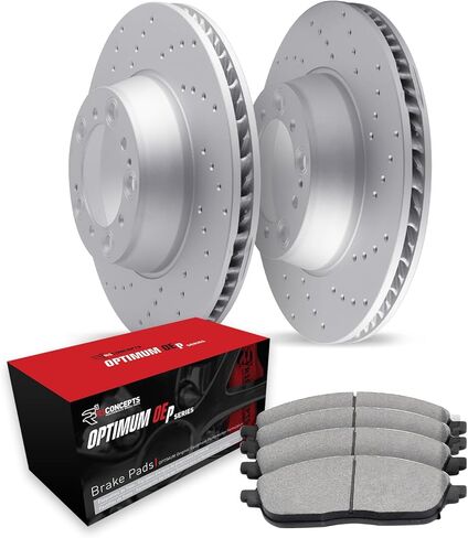 R1 Concepts Front Brakes and Rotors| Drilled Brake Rotors| Front Optimum OEp Brake Pads and Rotors Kit| Brake Kit| Automotive Replacement Brake Kits in Saudi Arabia