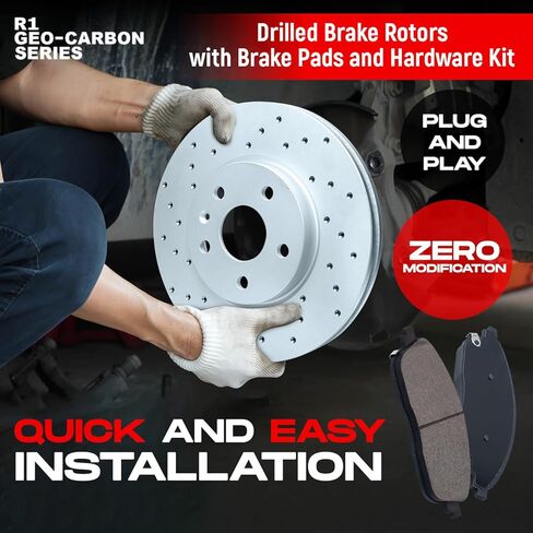R1 Concepts Front Brakes and Rotors| Drilled Brake Rotors| Front Optimum OEp Brake Pads and Rotors Kit| Brake Kit| Automotive Replacement Brake Kits in Saudi Arabia
