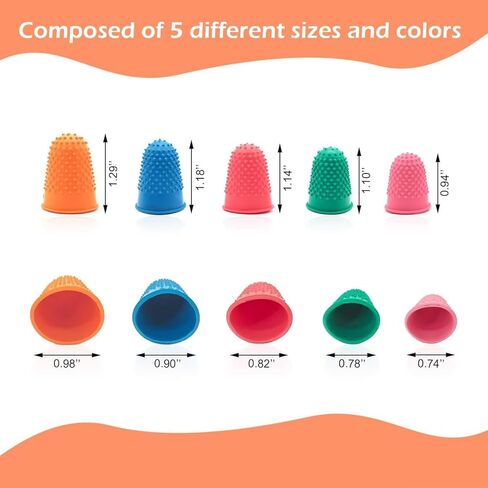 5pcs Rubber Finger Thimbles, 5 Different Sizes Colors Finger Protector Covers Reusable Pads Grips for Paperwork Cutting Embroidery Money Counting Crafts in Saudi Arabia