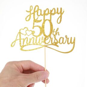 الذكرى الخمسين لكعكة توبر ذهبية لامعة سعيدة 50th للزفاف، كعكة القبعات العالية، ديكورات الحفلات، ديكورات حفلات أعياد الميلاد، احتفالات الذكرى السنوية للشركة in Kuwait