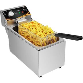 مقلاة كهربائية عميقة (1500 واط، 8 لتر) - سطح من الفولاذ المقاوم للصدأ مع سلة وغطاء وزر إعادة الضبط، يمكن التحكم في درجة الحرارة للمطبخ المنزلي in Kuwait