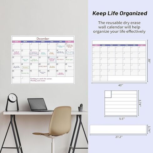 Large Dry Erase Calendar for Wall - Undated 1 Month Wall Calendar, 40" x 30", Erasable & Reusable Laminated Calendar with 8 Round Stickers, Great Layout Wall Calendar Dry Erase for Home, Office and School in Saudi Arabia