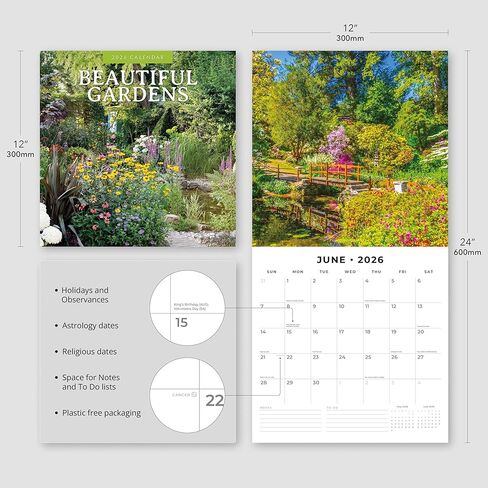 Red Robin 2026 Beautiful Gardens Monthly Wall Calendar | 12" x 24" Open | Premium Thick & Sturdy Paper | Hangable 12 Month Calendar | Lined Notes & To Do Area | Vivid Images | Plastic Free in Saudi Arabia
