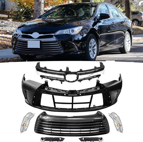 مجموعة المصد الأمامي الكاملة مناسبة لـ 2015 2016 2017 Toyota Camry LE غطاء المصد الأمامي مع أقواس الدعم + الشبكة العلوية والسفلية + أضواء إشارة الانعطاف أثناء النهار 7 قطع بديلة in Saudi Arabia