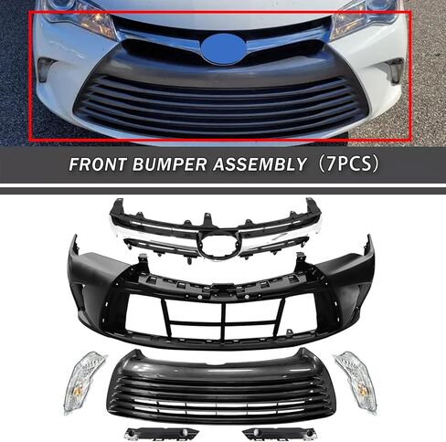مجموعة المصد الأمامي الكاملة مناسبة لـ 2015 2016 2017 Toyota Camry LE غطاء المصد الأمامي مع أقواس الدعم + الشبكة العلوية والسفلية + أضواء إشارة الانعطاف أثناء النهار 7 قطع بديلة in Saudi Arabia