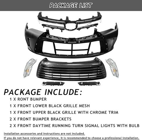 مجموعة المصد الأمامي الكاملة مناسبة لـ 2015 2016 2017 Toyota Camry LE غطاء المصد الأمامي مع أقواس الدعم + الشبكة العلوية والسفلية + أضواء إشارة الانعطاف أثناء النهار 7 قطع بديلة in Saudi Arabia