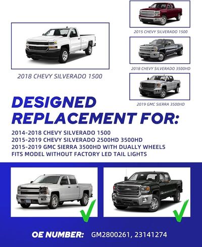 AUTOONE - For 2014-2019 Chevy Silverado Tail Light Assembly Factory OEM Taillights Compatible with Chevy Silverado 1500/ 2500HD/ 3500HD, 2015-2019 GMC Sierra 3500HD, Driver Side(LH) in Kuwait