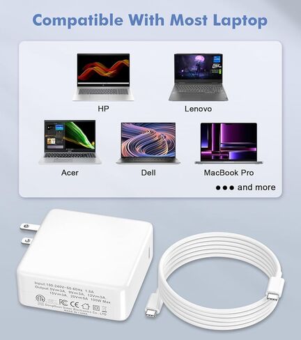 Macbook-Pro-Charger-100W-USB-C-Laptop-Charger 96W Fast Charging for Mac Book Pro 16 15 14 13 MacBook Air Retina M3 M2 M1 2024 2023 2022 2021 2020 Computer Power Adapter Cord Cable 6.8ft in Kuwait
