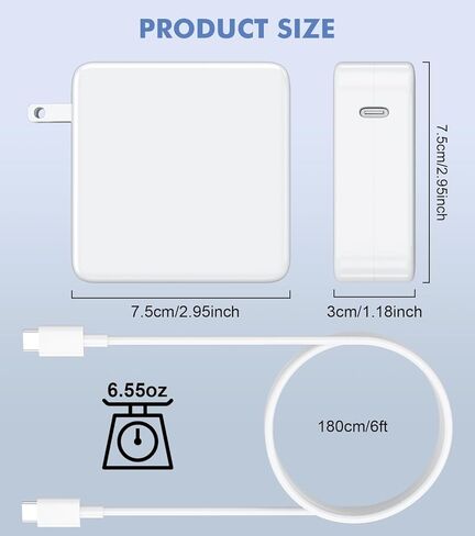 Macbook-Pro-Charger-100W-USB-C-Laptop-Charger 96W Fast Charging for Mac Book Pro 16 15 14 13 MacBook Air Retina M3 M2 M1 2024 2023 2022 2021 2020 Computer Power Adapter Cord Cable 6.8ft in Kuwait