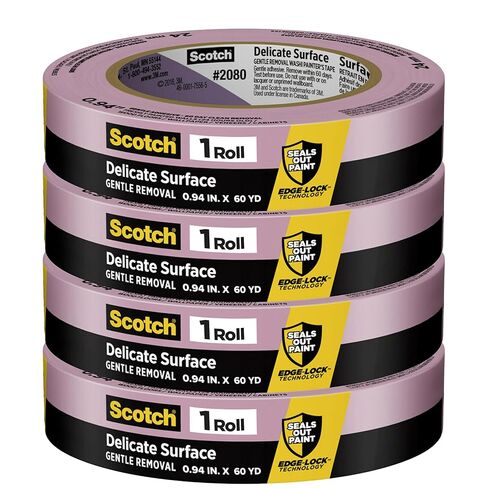 شريط طلاء الأسطح الرقيقة 3M ScotchBlue 2080، 1 بوصة × 60 ياردة (عبوة من 4 قطع) - تقنية قفل الحافة للخطوط الحادة، إزالة نظيفة لمدة 60 يومًا، شريط لاصق أزرق لطيف للجدران والزخرفة، بدون بقايا in Saudi Arabia