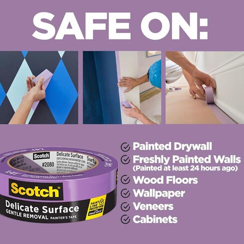 شريط طلاء الأسطح الرقيقة 3M ScotchBlue 2080، 1 بوصة × 60 ياردة (عبوة من 4 قطع) - تقنية قفل الحافة للخطوط الحادة، إزالة نظيفة لمدة 60 يومًا، شريط لاصق أزرق لطيف للجدران والزخرفة، بدون بقايا in Saudi Arabia