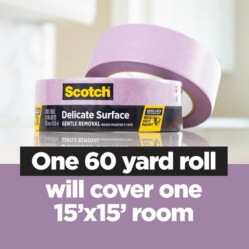 شريط طلاء الأسطح الرقيقة 3M ScotchBlue 2080، 1 بوصة × 60 ياردة (عبوة من 4 قطع) - تقنية قفل الحافة للخطوط الحادة، إزالة نظيفة لمدة 60 يومًا، شريط لاصق أزرق لطيف للجدران والزخرفة، بدون بقايا in Saudi Arabia