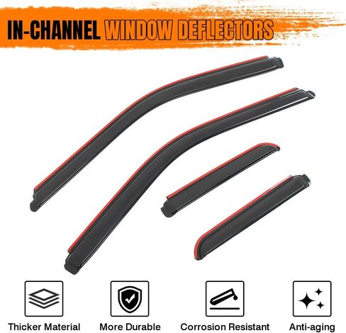 in Channel Window Visor Deflectors, Compatible with 2015-2025 Ford F-150 2017-2025 F-250 F-350 F-450 Extended Cab, Acrylic Smoke/Tinted Slim Style Window Rain Guards, 4 Pieces in Saudi Arabia