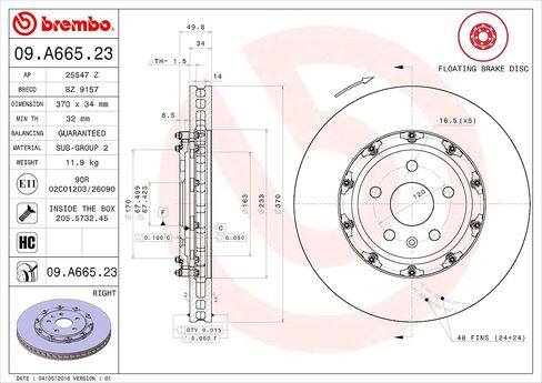 Brembo 09.A665.23 Floating two piece UV Coated vented Front Brake Rotor CADILLAC/CHEVROLET OE# 20795302 in Saudi Arabia