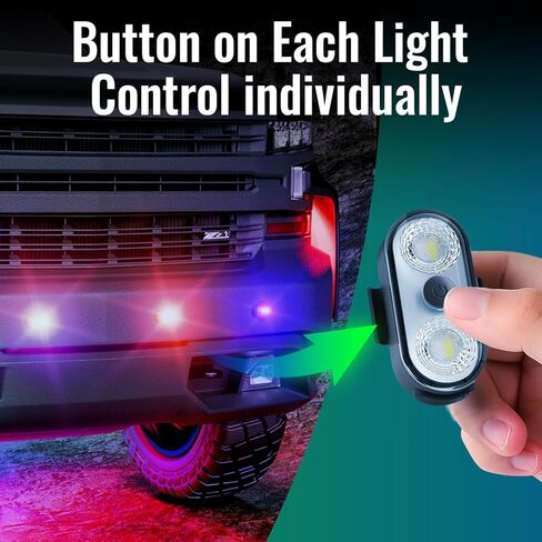 أضواء LED لاسلكية للسيارة قطعتين - زر وجهاز تحكم عن بعد ضوء ستروب داخلي، USB-C 120H 8 ألوان IP65 مقاوم للماء وقابل لإعادة الشحن للسيارات والشاحنات والدراجات الإلكترونية والدراجات النارية in Kuwait