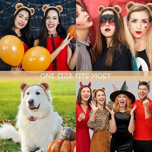 عصابة رأس على شكل أذن الدب للنساء والفتيات، عصابات رأس على شكل آذان حيوانات فروية، إكسسوارات شعر لزي الهالوين التنكري للكبار (وردي) in Kuwait