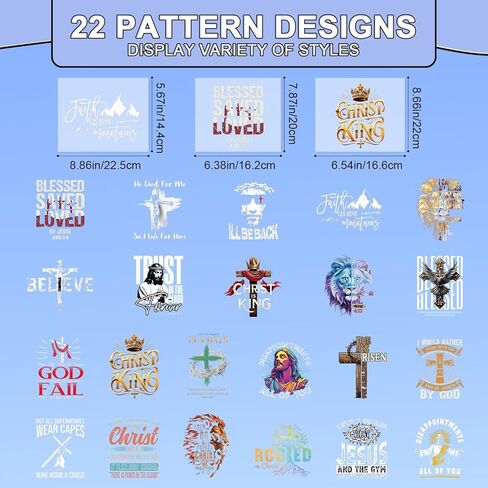 Dtf Transfers Ready to Press - 22 Pcs Christian Bible Verse Iron on Patches for T-Shirts, Cross Jesus Religious Iron on Stickers Heat Transfer Vinyl Decals for DIY Fabric Clothes Decor in Saudi Arabia