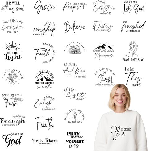 Dtf Transfers Ready to Press - 22 Pcs Christian Bible Verse Iron on Patches for T-Shirts, Cross Jesus Religious Iron on Stickers Heat Transfer Vinyl Decals for DIY Fabric Clothes Decor in Saudi Arabia