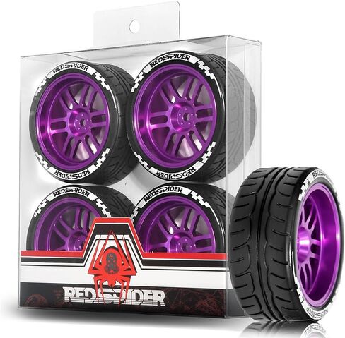 إطارات 1/10 على الطريق وعجلات ألومنيوم 12 مم Hex RC Rally Racing Tires OD 2.56 بوصة لسيارة Tamiya TT01 TT02 XV01 TA06 A959 PTG2 HPI KYOSHO PTG2 Traxxas 1:10 Street Touring Drift Car (أسود) in Kuwait