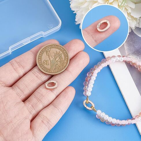 PH PandaHall قطعتان من حلقات بوابة الربيع من الفضة الإسترلينية عيار 925، موصل مشبك زنبركي بيضاوي ذهبي وردي، مشابك مجوهرات معدنية لتقصير القلادة لصنع المجوهرات، 0.39 × 0.27 in Kuwait