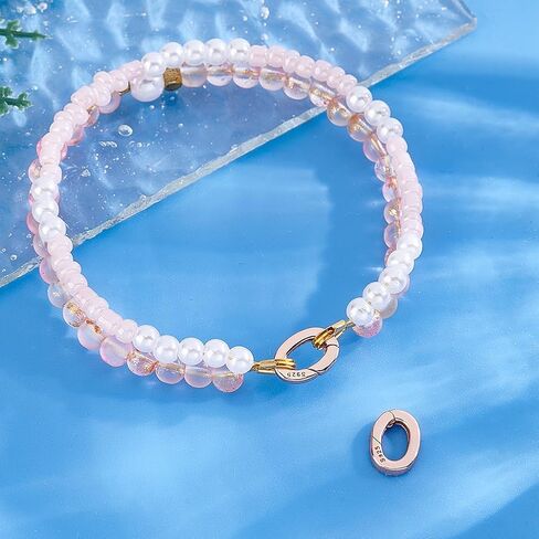 PH PandaHall قطعتان من حلقات بوابة الربيع من الفضة الإسترلينية عيار 925، موصل مشبك زنبركي بيضاوي ذهبي وردي، مشابك مجوهرات معدنية لتقصير القلادة لصنع المجوهرات، 0.39 × 0.27 in Kuwait