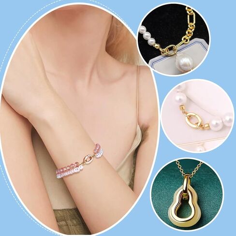 PH PandaHall قطعتان من حلقات بوابة الربيع من الفضة الإسترلينية عيار 925، موصل مشبك زنبركي بيضاوي ذهبي وردي، مشابك مجوهرات معدنية لتقصير القلادة لصنع المجوهرات، 0.39 × 0.27 in Kuwait