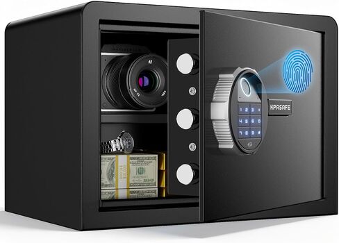 خزنة ذكية بيومترية، 0.8 قدم مكعب آمنة لبصمة الإصبع مع حقيبة مقاومة للحريق، صندوق صغير Caja Fuerte مع لوحة مفاتيح رقمية، 9.8 × 13.8 × 9.8 بوصة (خارجي)، أسود in Kuwait