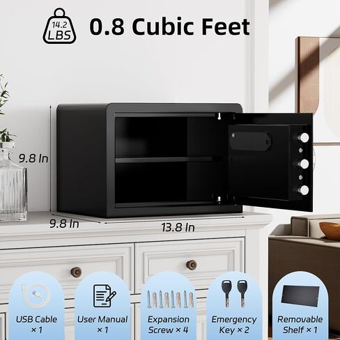 خزنة ذكية بيومترية، 0.8 قدم مكعب آمنة لبصمة الإصبع مع حقيبة مقاومة للحريق، صندوق صغير Caja Fuerte مع لوحة مفاتيح رقمية، 9.8 × 13.8 × 9.8 بوصة (خارجي)، أسود in Kuwait