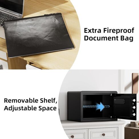 خزنة ذكية بيومترية، 0.8 قدم مكعب آمنة لبصمة الإصبع مع حقيبة مقاومة للحريق، صندوق صغير Caja Fuerte مع لوحة مفاتيح رقمية، 9.8 × 13.8 × 9.8 بوصة (خارجي)، أسود in Kuwait
