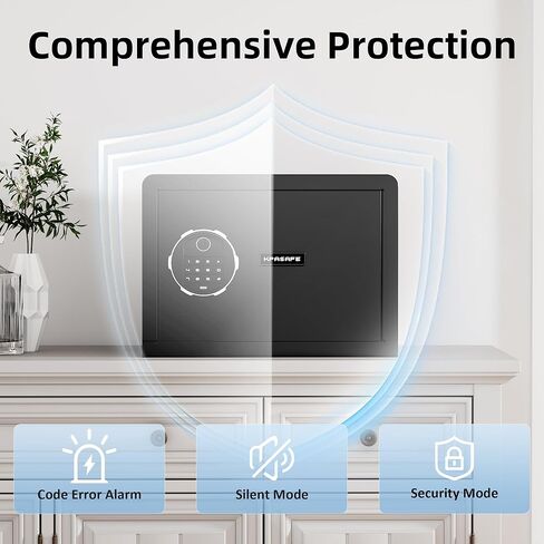 خزنة ذكية بيومترية، 0.8 قدم مكعب آمنة لبصمة الإصبع مع حقيبة مقاومة للحريق، صندوق صغير Caja Fuerte مع لوحة مفاتيح رقمية، 9.8 × 13.8 × 9.8 بوصة (خارجي)، أسود in Kuwait