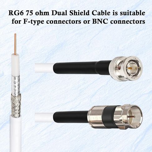 XRDS -RF RG6 Dual Shield Cable 200FT, 18 AWG 75 Ohm Bare Copper Conductor RG6 Coaxial Cable (200feet, Black) in Saudi Arabia