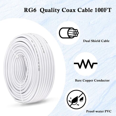 XRDS -RF RG6 Dual Shield Cable 200FT, 18 AWG 75 Ohm Bare Copper Conductor RG6 Coaxial Cable (200feet, Black) in Saudi Arabia