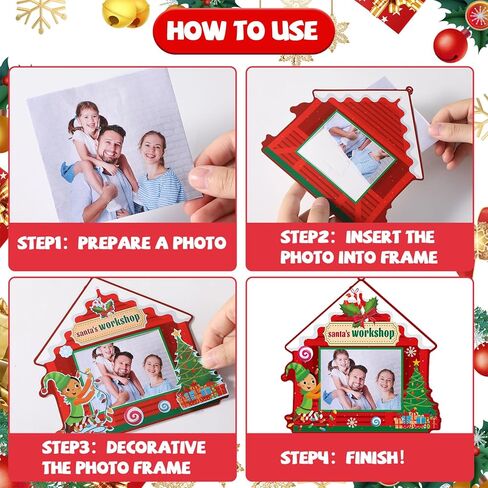 Lonfliness 30 Pack Christmas DIY Picture Frame Craft Kits Santa's Workshop Hanging Frame Ornaments Xmas Photo Frames with Brackets for Christmas Tree Decor Holiday Party Class Game Activities in Saudi Arabia