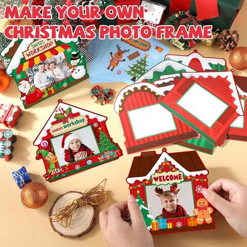 Lonfliness 30 Pack Christmas DIY Picture Frame Craft Kits Santa's Workshop Hanging Frame Ornaments Xmas Photo Frames with Brackets for Christmas Tree Decor Holiday Party Class Game Activities in Saudi Arabia