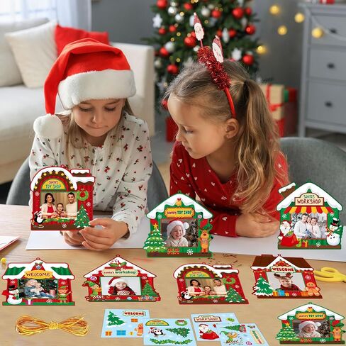Lonfliness 30 Pack Christmas DIY Picture Frame Craft Kits Santa's Workshop Hanging Frame Ornaments Xmas Photo Frames with Brackets for Christmas Tree Decor Holiday Party Class Game Activities in Saudi Arabia