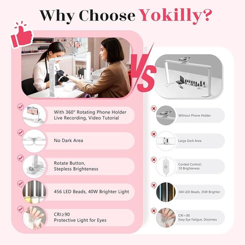 Yokilly 48W ضوء نصف القمر: 34 بوصة ضوء نصف قمر خالي من الظل لصالون المكتب - مصباح مكتب LED قابل للطي مع سطوع ستبليس 3000K-6500K لتقنية تجميل الأظافر (الماس الأبيض، كبير) in Saudi Arabia