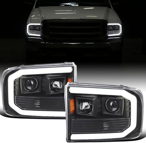 Ronnin - Fits 1999-2004 Ford F250 F350 F450 F550 Super Duty 2000-2004 Excursion Upgraded Replacement LED Running Lights Projector Headlights Assembly Pair | Black in Saudi Arabia
