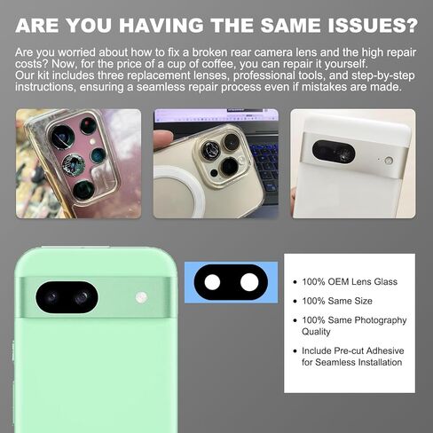 3 Pack for Pixel 7 Pro Back Rear Camera Lens Glass Replacement, Back Camera Lens with Premium Lens Protector Compatible with Pixel 7 Pro, Included Instruction Manual, Toolkit in Saudi Arabia