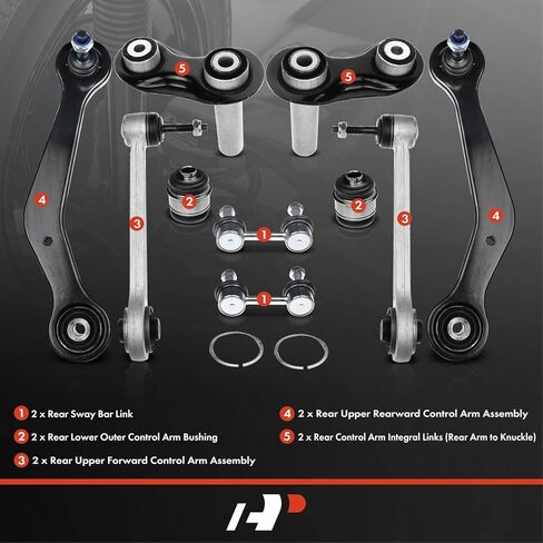 A-Premium Set of 10, Rear Upper Forward & Rearward Control Arm, Sway Bar Link, Control Arm Integral Link & Bushing, Compatible with BMW E38 Series - 1995-2001 - 740i 740iL 750iL, RWD & Sedan Only in Saudi Arabia