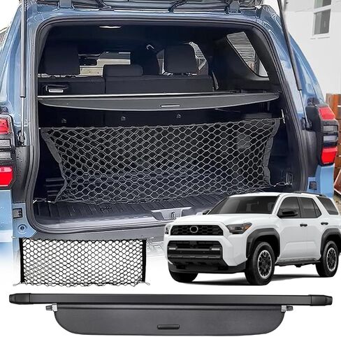غطاء الحمولة متوافق مع ملحقات Toyota 4Runner 2025 2026 الجديدة كليًا، غطاء صندوق السيارة قابل للسحب ومنظم غطاء صندوق السيارة من ألياف الكربون (مظهر من ألياف الكربون، مقبض مخفي) in Kuwait
