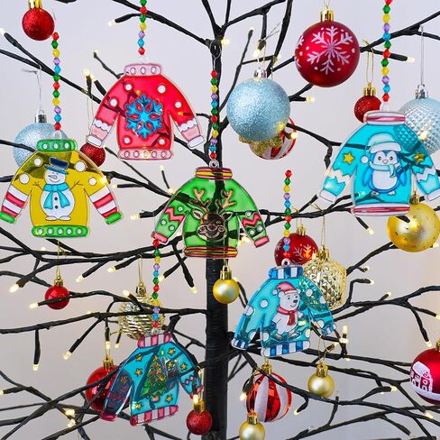 Winlyn 24 مجموعات عيد الميلاد القبيحة سترة suncatchers الحلي الزينة DIY نافذة الطلاء الفن suncatchers الشتاء الحرف اللوحة مجموعات للأطفال الفصول الدراسية الأنشطة الفنية مشروع حزب تفضل in Saudi Arabia