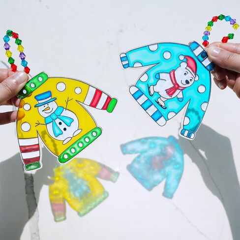 Winlyn 24 مجموعات عيد الميلاد القبيحة سترة suncatchers الحلي الزينة DIY نافذة الطلاء الفن suncatchers الشتاء الحرف اللوحة مجموعات للأطفال الفصول الدراسية الأنشطة الفنية مشروع حزب تفضل in Saudi Arabia