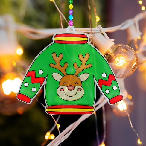 Winlyn 24 مجموعات عيد الميلاد القبيحة سترة suncatchers الحلي الزينة DIY نافذة الطلاء الفن suncatchers الشتاء الحرف اللوحة مجموعات للأطفال الفصول الدراسية الأنشطة الفنية مشروع حزب تفضل in Saudi Arabia