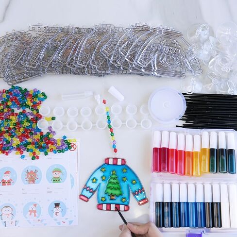 Winlyn 24 مجموعات عيد الميلاد القبيحة سترة suncatchers الحلي الزينة DIY نافذة الطلاء الفن suncatchers الشتاء الحرف اللوحة مجموعات للأطفال الفصول الدراسية الأنشطة الفنية مشروع حزب تفضل in Saudi Arabia