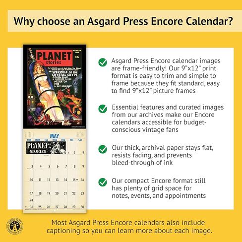 Asgard Press 2026 تقويم جداري عتيق للخيال العلمي - إصدار Encore، 16 شهرًا، مجموعة من مطبوعات الخيال العلمي مقاس 9 × 12 بوصة، 9 × 24 بوصة (الحجم عند الفتح) in Saudi Arabia